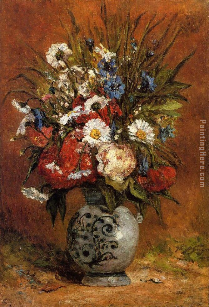 Paul Gauguin Daisies and Peonies in a Blue Vase
